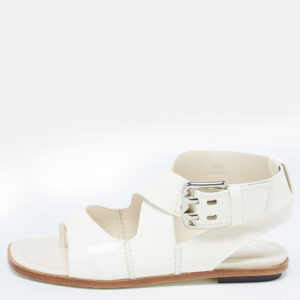 Tod's Cream Patent Leather Cross Strap Flat Sandals Size 36.5