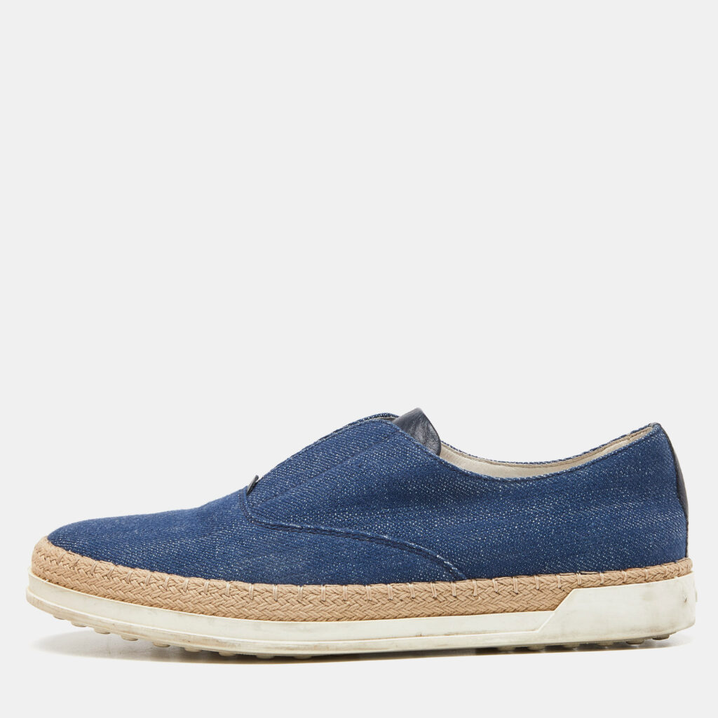 luxury-women-tods-used-shoes-p964842-009 Tod's Blue Denim Francesina Slip On Espadrille Sneakers Size 36.5