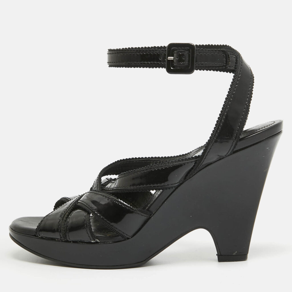 luxury-women-tods-used-shoes-p970588-010 Tod's Black Patent Leather Strappy Platform Sandals Size 39