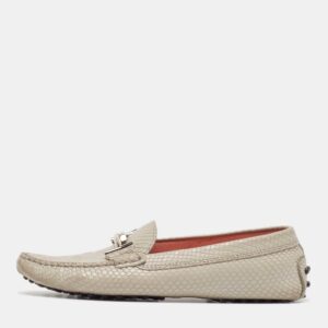 Tod's Grey Textured Leather Double T Buckle Loafers Size 37