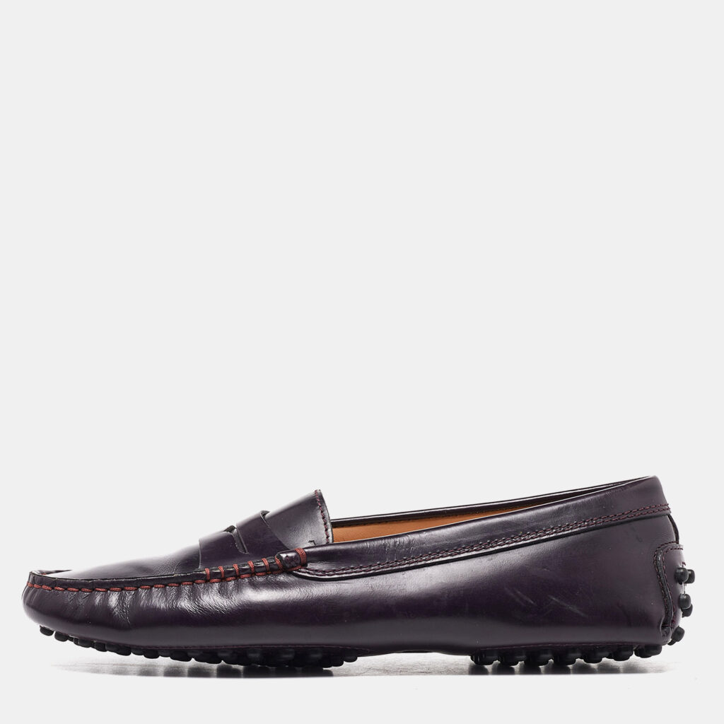 luxury-women-tods-used-shoes-p973861-010 Tod's Purple Leather Detail Penny Loafers Size 35.5