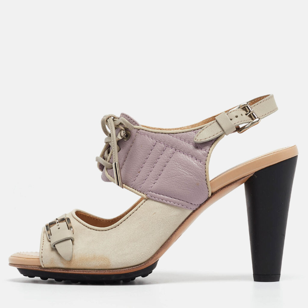 Tods Grey/Purple Suede and Leather Ankle Strap Sandals Size 37