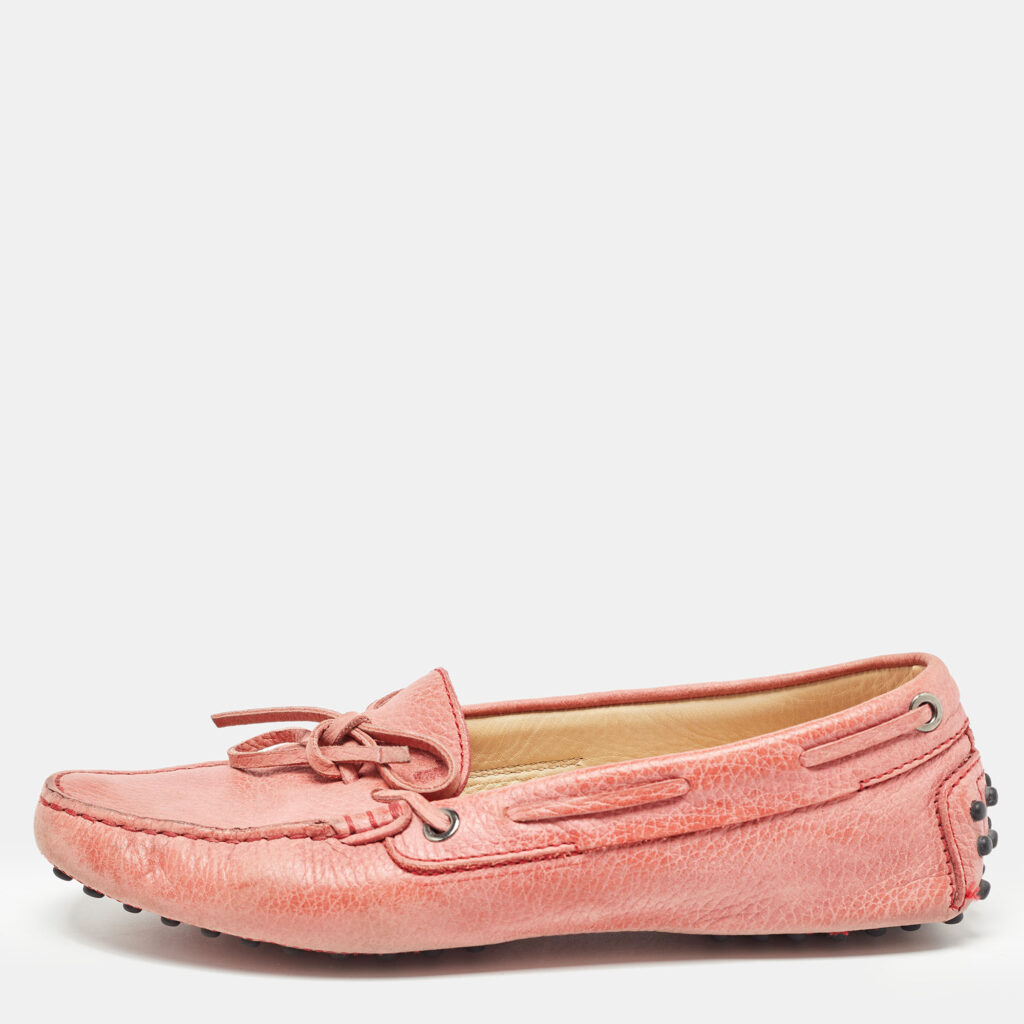 luxury-women-tods-used-shoes-p975088-003 Tod's Pink Leather Slip On Loafers Size 36.5