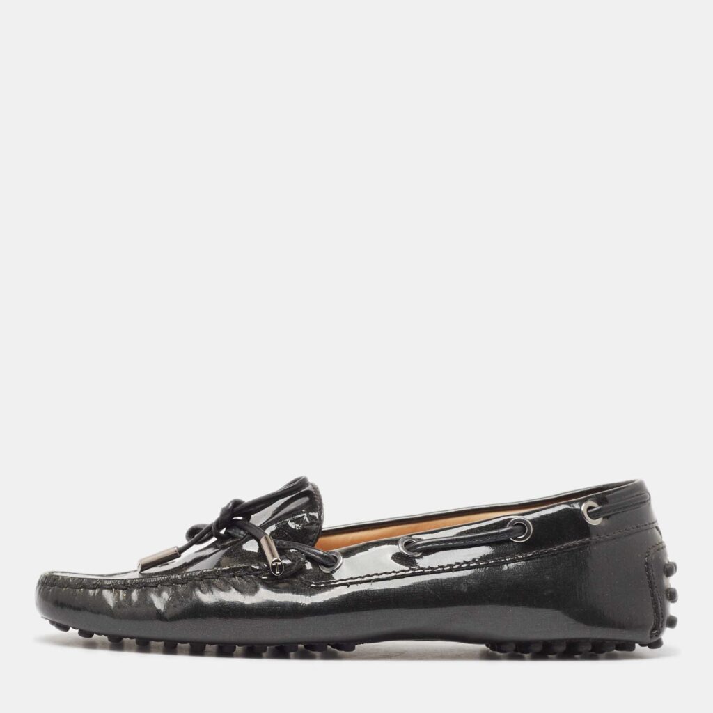 Tod's Black Patent Leather Bow Loafers Size 36.5