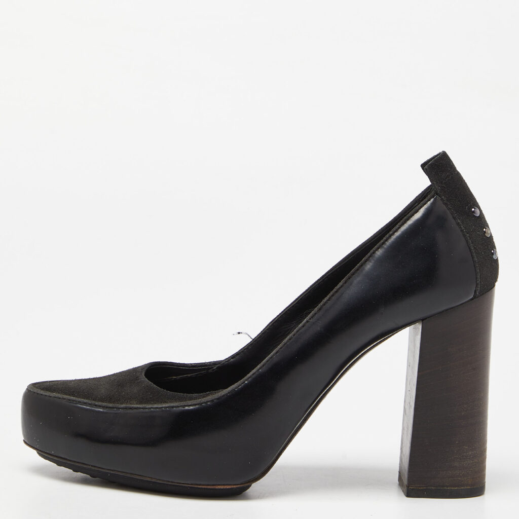 luxury-women-tods-used-shoes-p992065-007 Tod's Black Suede and Leather Platform Pumps Size 39