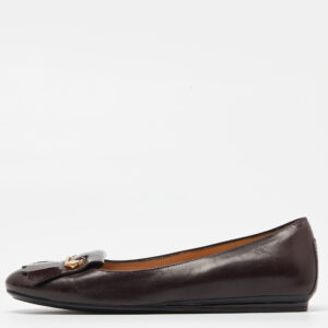 Tod's Burgundy Leather Fringe Detail Ballet Flats Size 38.5