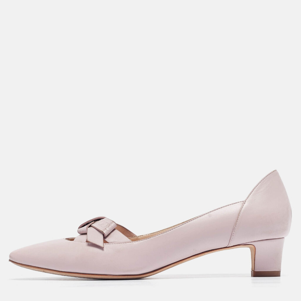 luxury-women-tods-used-shoes-p996732-010 Tod's Pink Leather Bow Block Heel Pumps Size 37.5