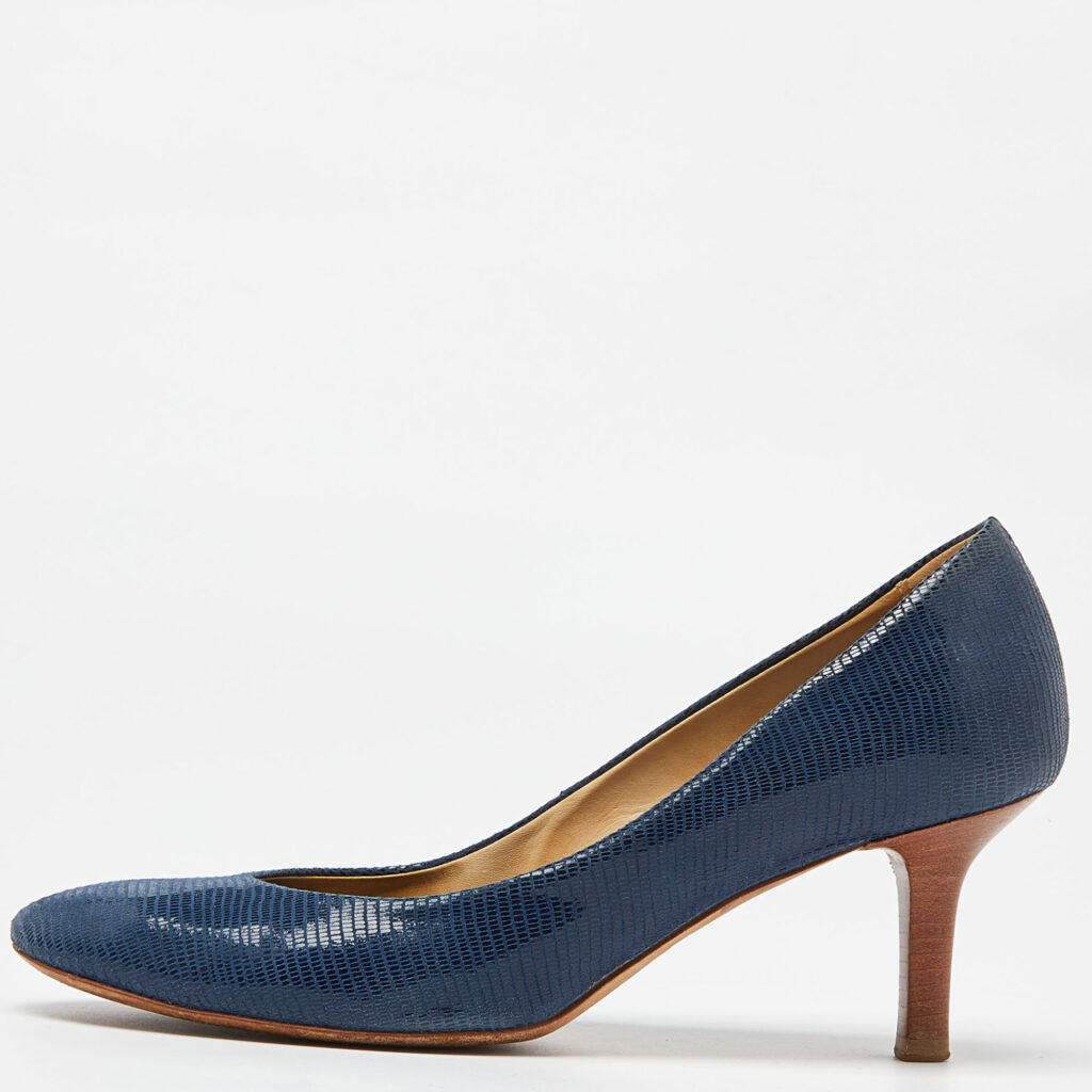 luxury-women-tods-used-shoes-p999478-009 Tod's Blue Lizard Embossed Leather Pumps Size 38.5