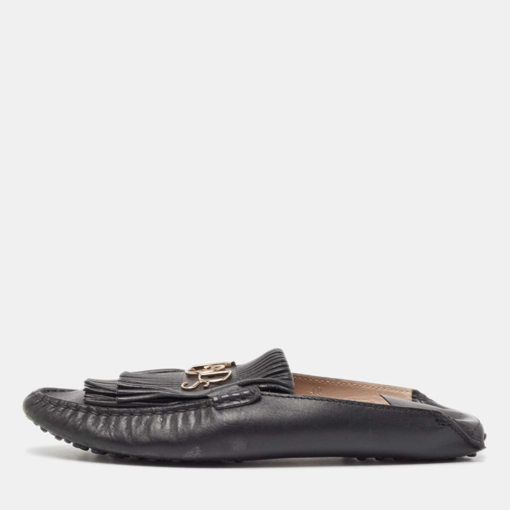 luxury-women-tods-used-shoes-p999798-003 Tod's Black Leather Gommino Tassel Trim Mules Size 40