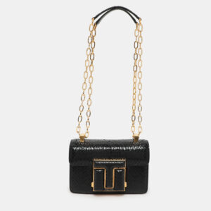 Tom Ford Black Python Embossed Leather  T-clasp Shoulder Bag