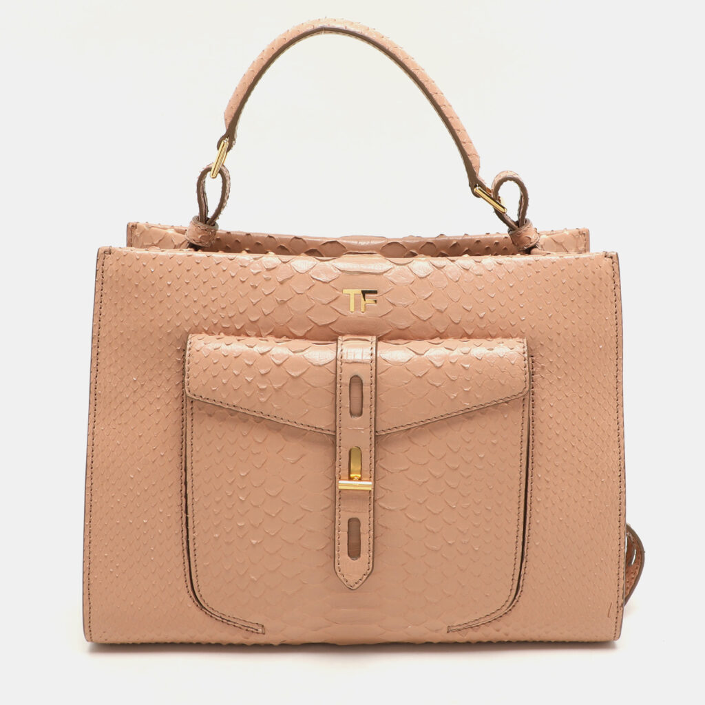 luxury-women-tom-ford-new-handbags-p1145664-012 Tom Ford Beige Python Small T Twist Top Handle Bag