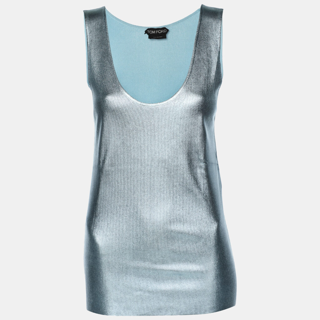 luxury-women-tom-ford-used-clothes-p1146402-003 Tom Ford Metallic Baby Blue Viscose Tank Top S