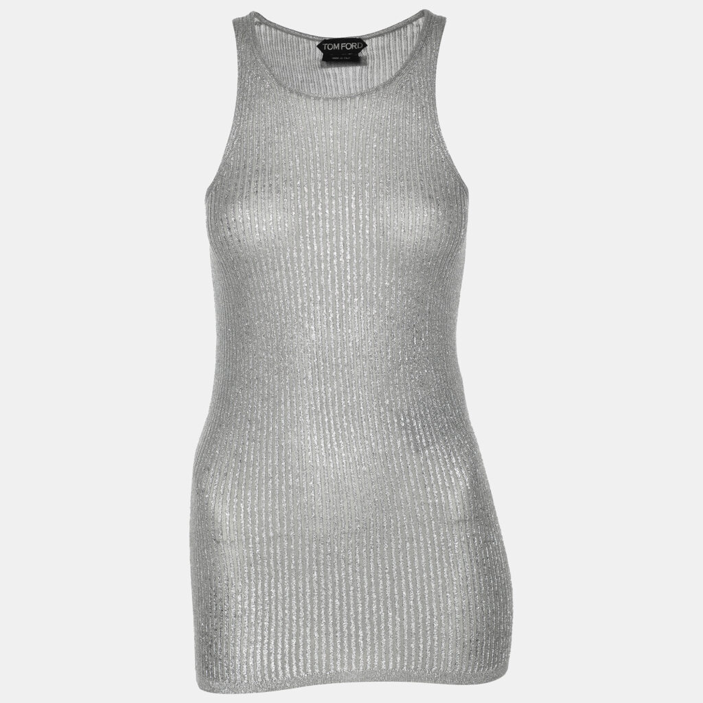 luxury-women-tom-ford-used-clothes-p1146405-003 Tom Ford Silver Rib Knit Tank Top XS