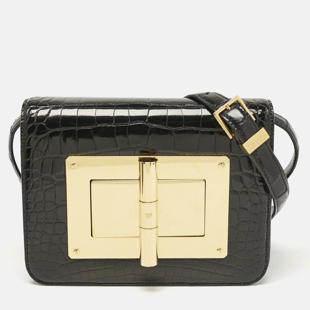 luxury-women-tom-ford-used-handbags-p1115979-015 Tom Ford Black Shine Alligator Small Natalia Crossbody Bag