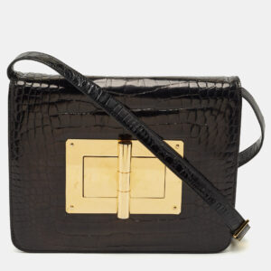 Tom Ford Black Shine Alligator Large Natalia Shoulder Bag