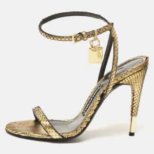 Tom Ford Gold Python Padlock Ankle Wrap Sandals Size 37.5