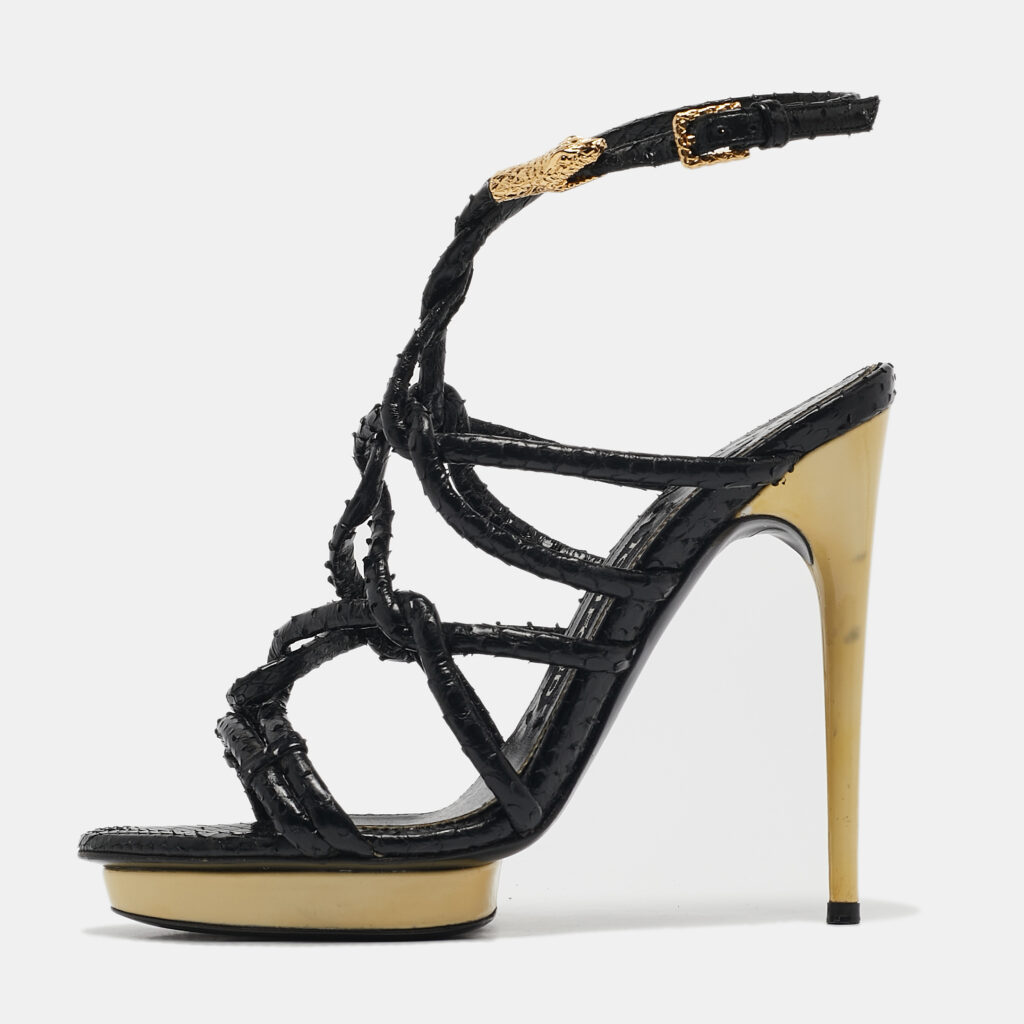 luxury-women-tom-ford-used-shoes-p1117156-001 Tom Ford Black Python Leather Strappy Sandals Size 37.5