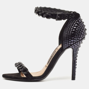 Tom Ford Black Suede Studded Chain Link Ankle Strap Sandals Size 37