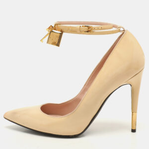 tom ford light beige patent leather padlock pumps size 39.5