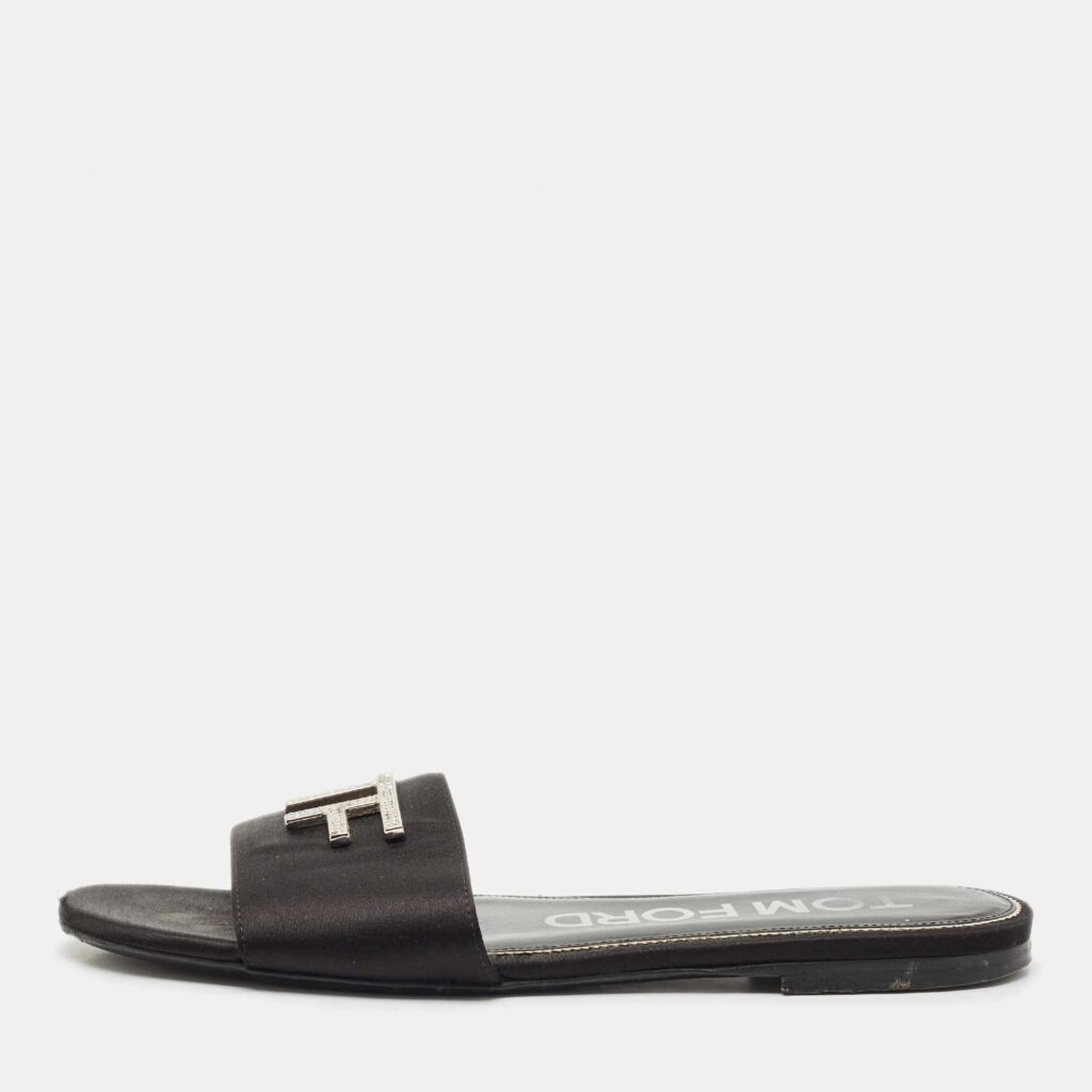 luxury-women-tom-ford-used-shoes-p1163577-003.jpg Tom Ford Black Satin TF Flat Slides Size 38