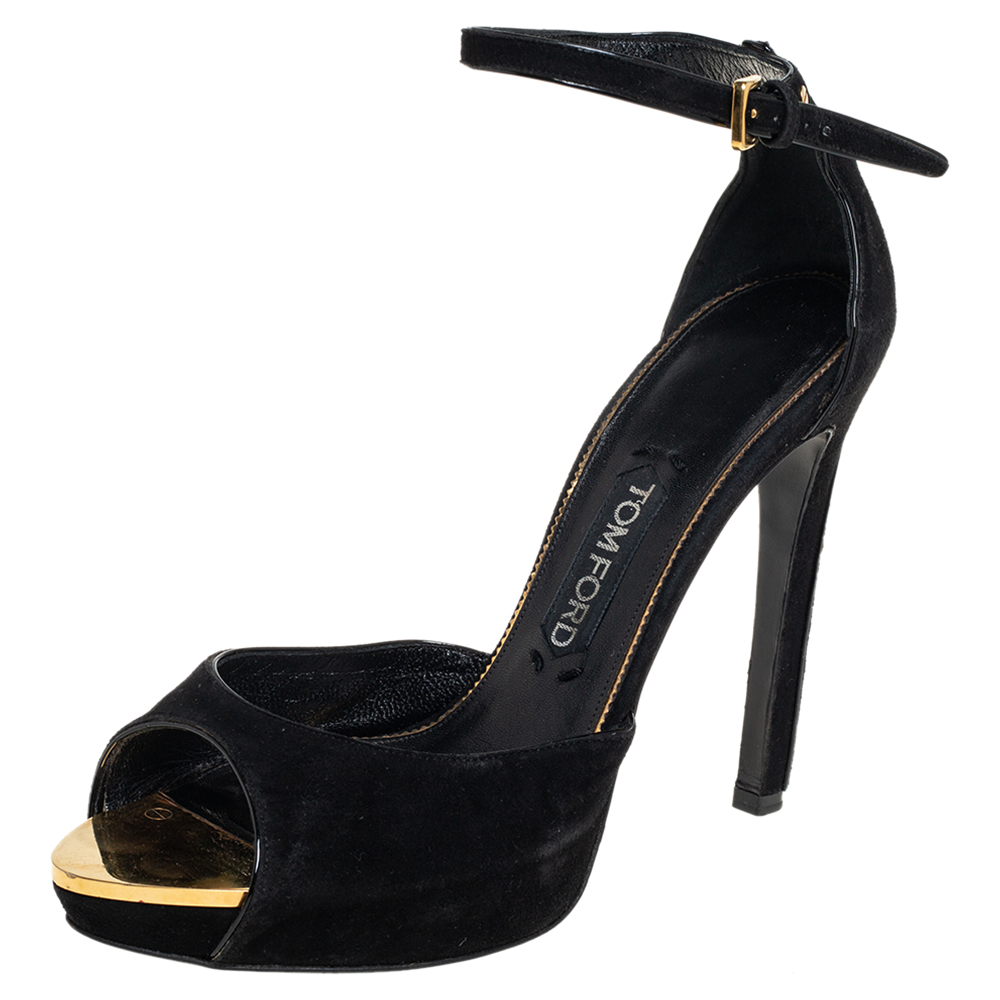 luxury-women-tom-ford-used-shoes-p445936-006 Tom Ford Black Suede Screw Studded Ankle Strap Sandals Size 39