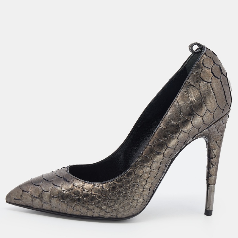 luxury-women-tom-ford-used-shoes-p638624-1652333985-010-2 Tom Ford Metallic Grey Python Leather Pointed Toe Pumps Size 35