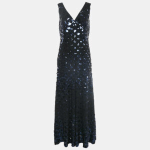 Tory Burch Black Sequin Embellished Crepe Sleeveless Maxi Dress M
