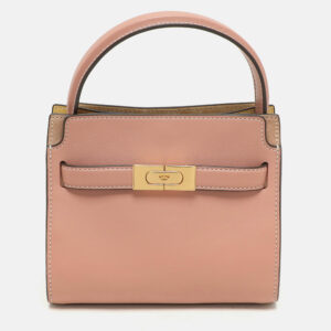 Tory Burch Peach/Beige Leather and Suede Petite Double Lee Radziwill Top Handle Bag