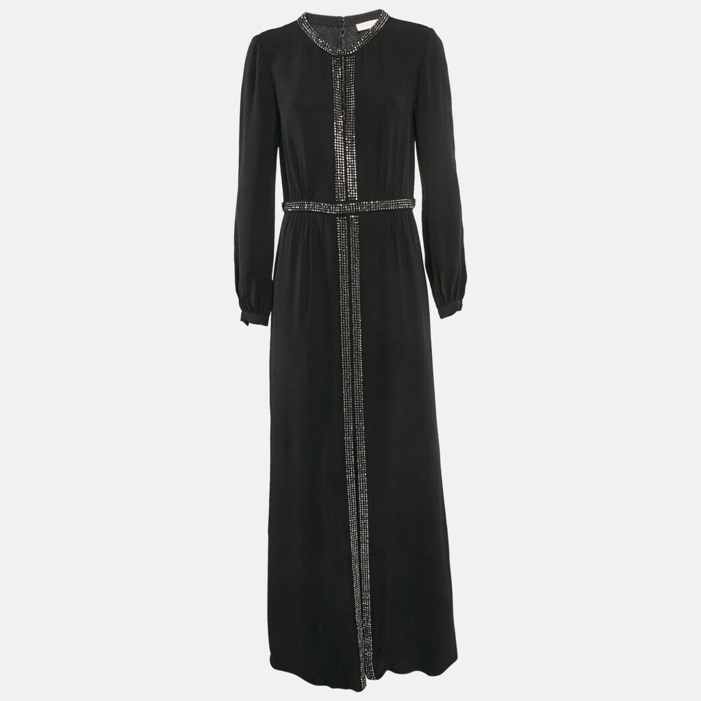 Tory Burch Black Studded Silk Maxi Dress M