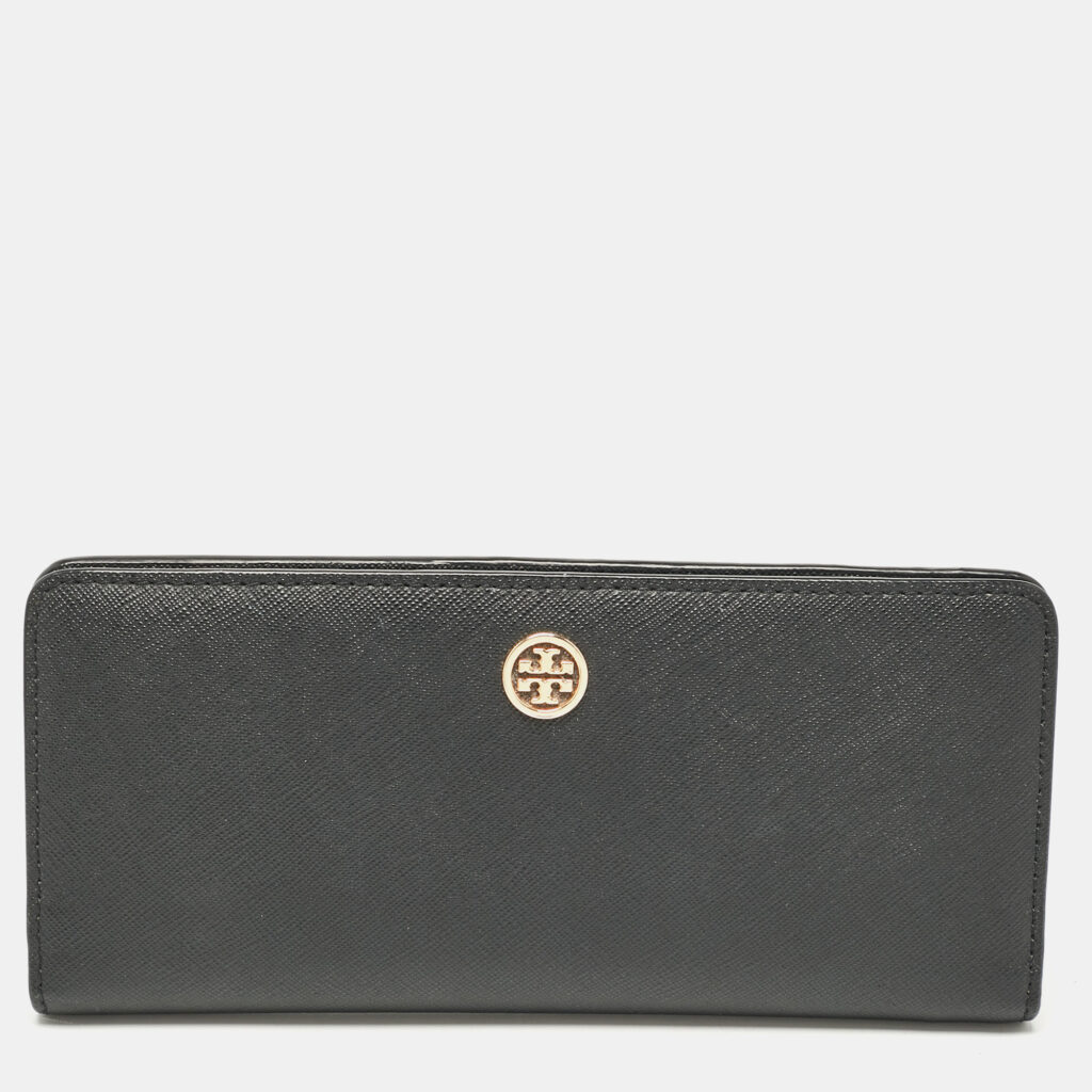 luxury-women-tory-burch-used-handbags-p1076057-010 Tory Burch Black Leather Robinson Bifold Long Wallet