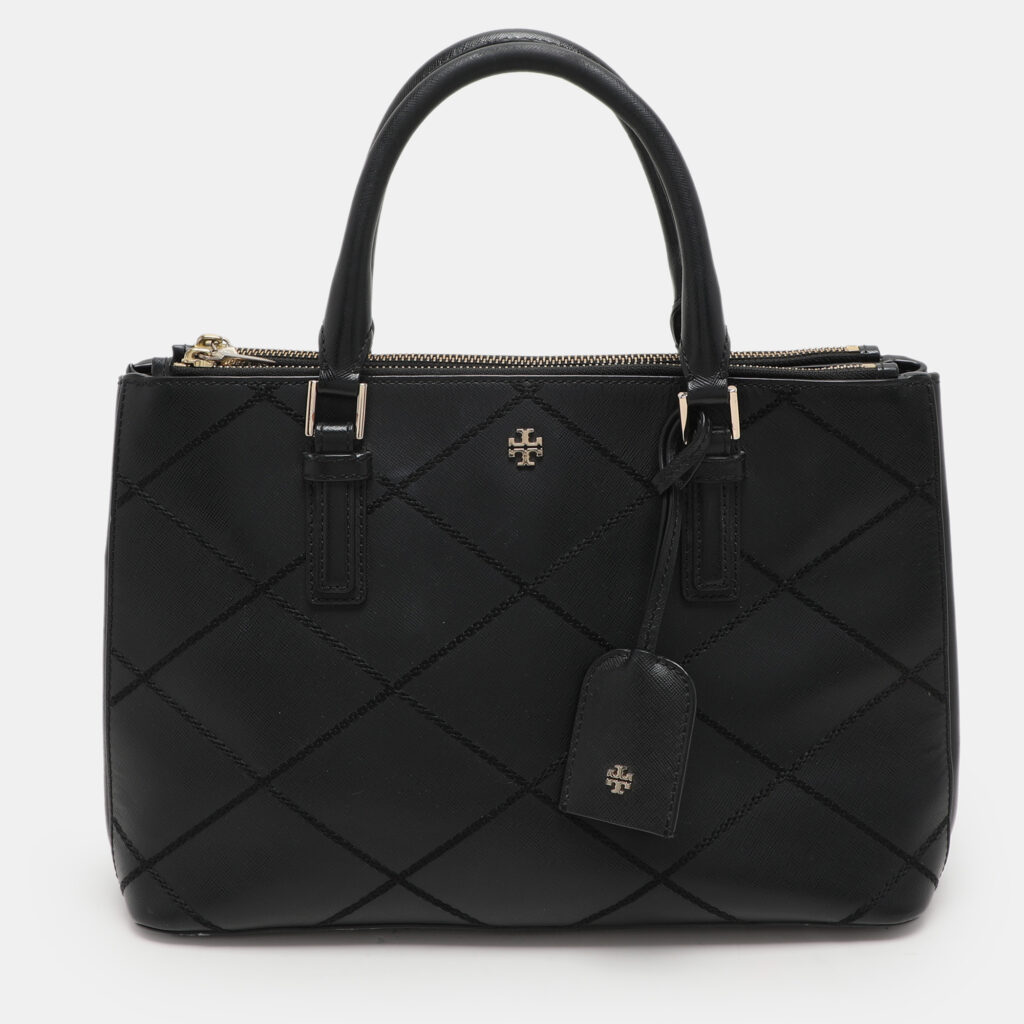 luxury-women-tory-burch-used-handbags-p1112840-001 Tory Burch Black Wild Stitch Leather Robinson Double Zip Tote