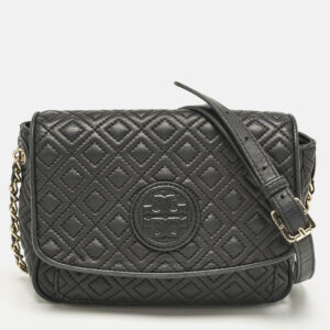 Tory Burch Black Quilted Leather Marion Crossbody Bag
