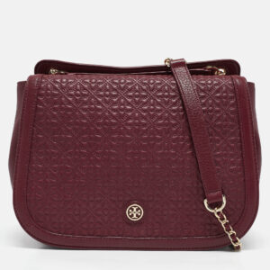 Tory Burch Burgundy Quilted Leather Bryant Flap Shoulder Bag