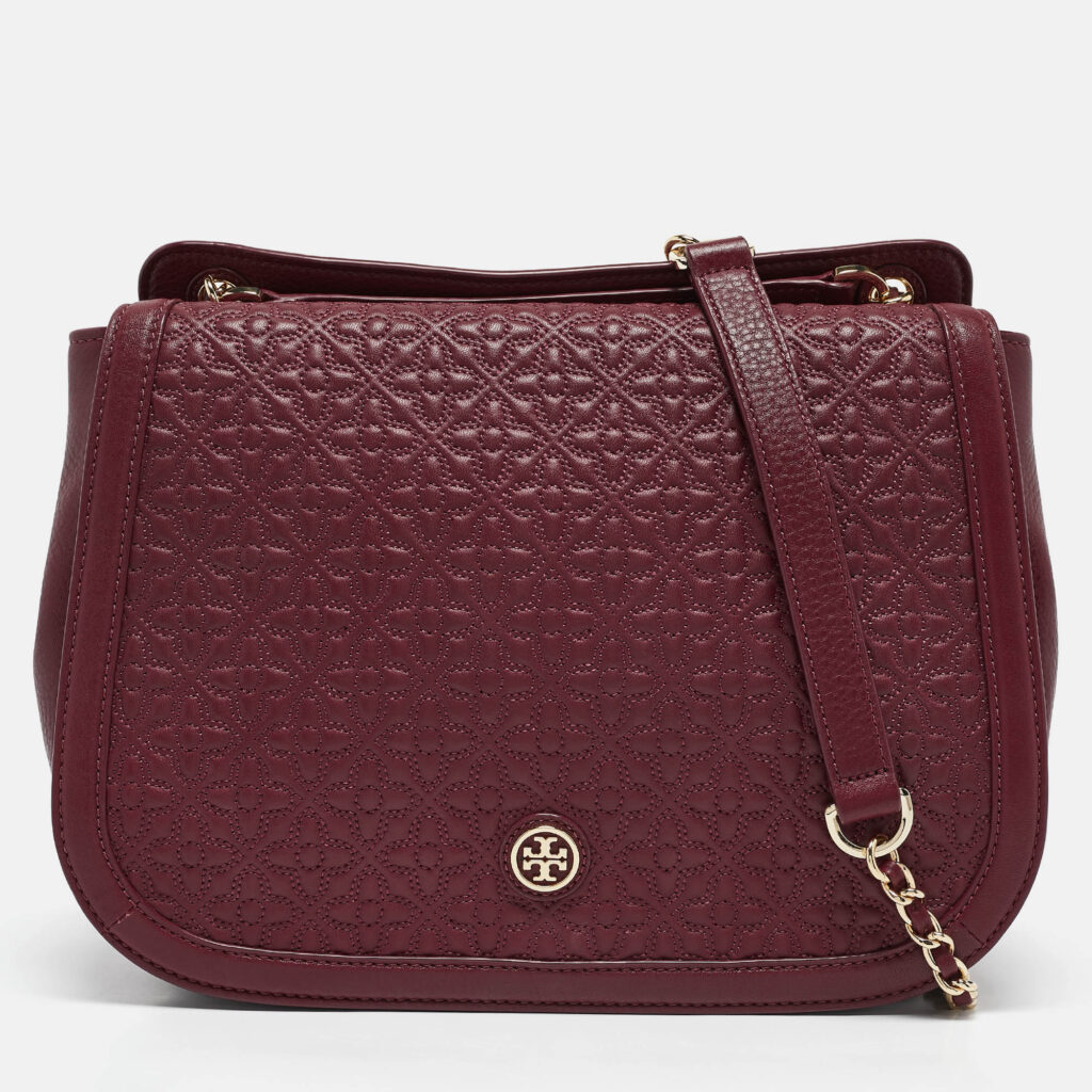 luxury-women-tory-burch-used-handbags-p1122998-015 Tory Burch Burgundy Quilted Leather Bryant Flap Shoulder Bag