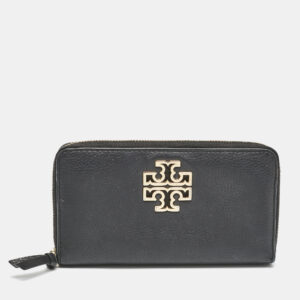 Tory Burch Black Leather Britten Continental Zip Wallet
