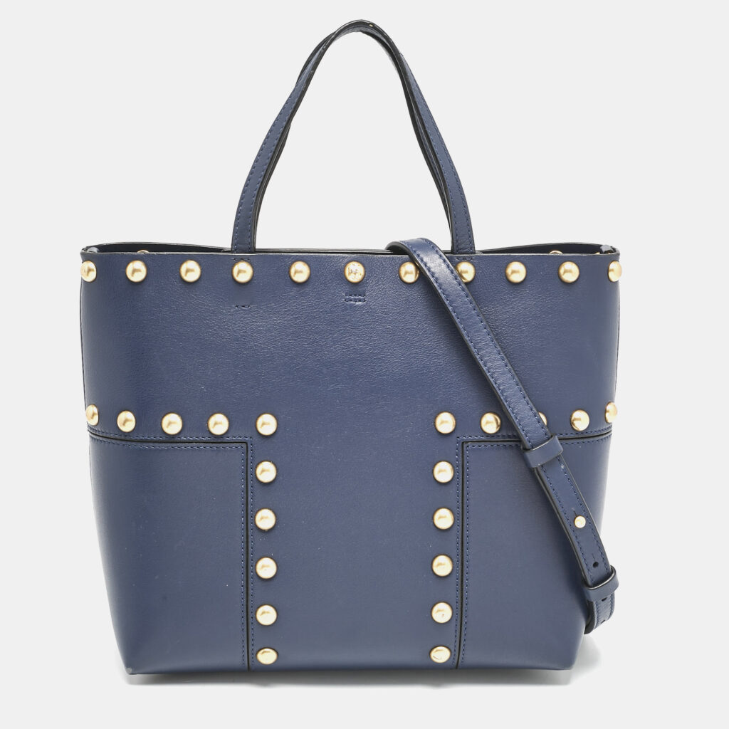 luxury-women-tory-burch-used-handbags-p1134886-014 Tory Burch Navy Blue Leather Mini Block-T Stud Tote