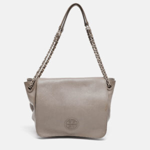 Tory Burch Beige Leather Marion Flap Shoulder Bag