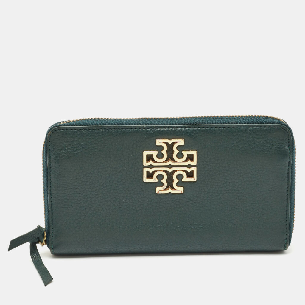 luxury-women-tory-burch-used-handbags-p1154210-006 Tory Burch Dark Green Leather Britten Zip Around Wallet