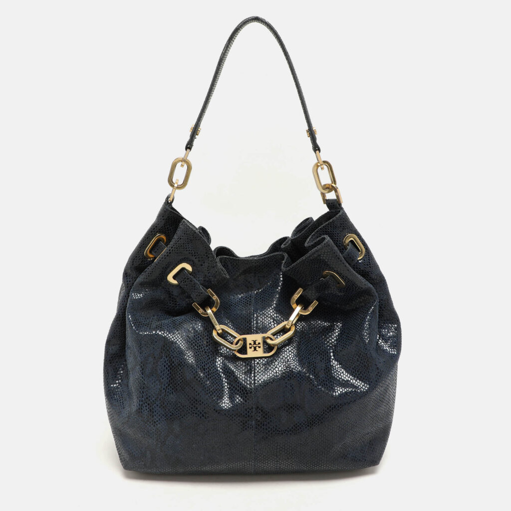 luxury-women-tory-burch-used-handbags-p1156110-027 Tory Burch Black Python Embossed Leather Hobo