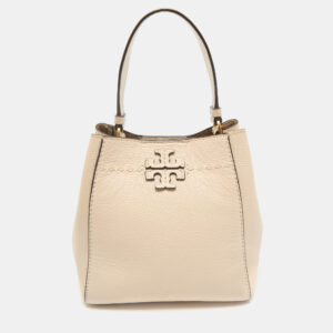 Tory Burch Cream Leather Small McGraw Bucket Bag
