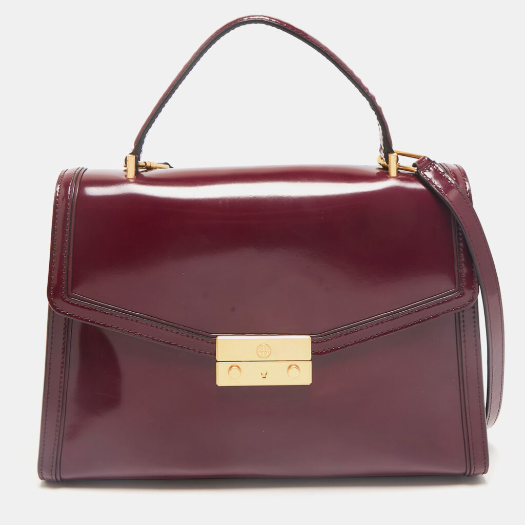 luxury-women-tory-burch-used-handbags-p1157252-010 Tory Burch Burgundy Patent Leather Juliette Top Handle Bag