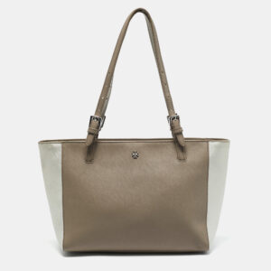 tory burch beige/silver faux leather medium york buckle tote