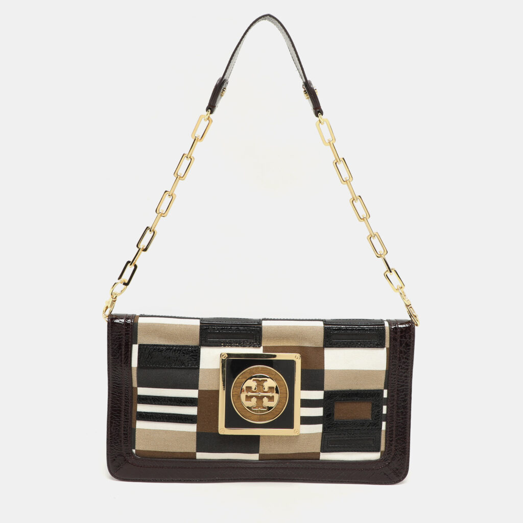 Tory Burch Multicolor Canvas and Patent Leather Shoulder Bag