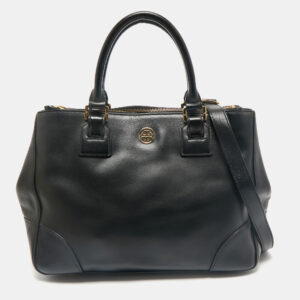 Tory Burch Black Leather Large Robinson Double Zip Tote