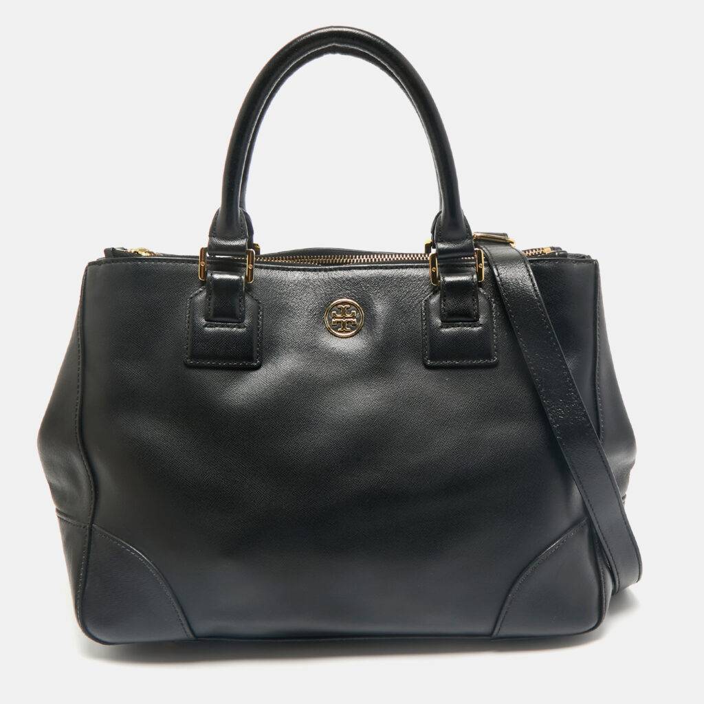 luxury-women-tory-burch-used-handbags-p1158097-011 Tory Burch Black Leather Large Robinson Double Zip Tote