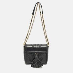 Tory Burch Black Quilted Leather Fleming Tassel Crossbody Bag