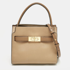 Tory Burch Brown Leather Petite Lee Radziwill Double Tote