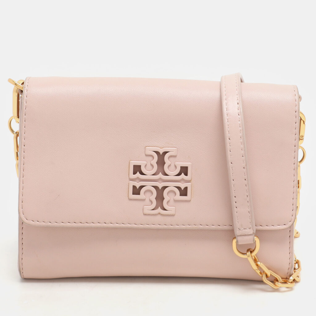 luxury-women-tory-burch-used-handbags-p1163358-018 Tory Burch Pink Leather Britten Flap Crossbody Bag