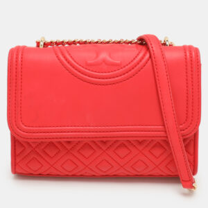 Tory Burch Red Leather Small Fleming Crossbody Bag