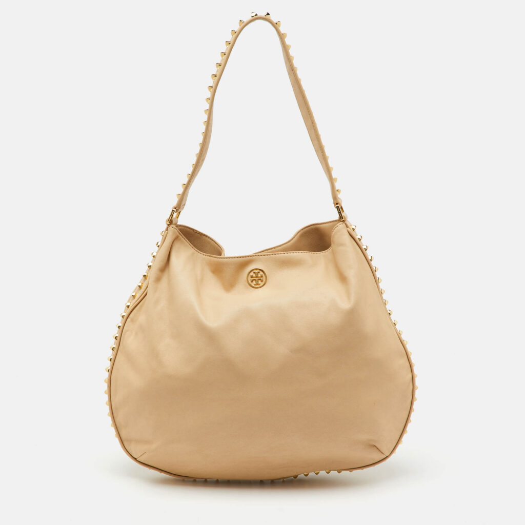luxury-women-tory-burch-used-handbags-p1166935-015 Tory Burch Light Beige Leather Pyramid Studs Hobo